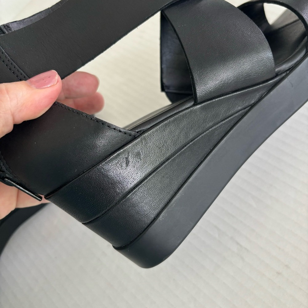 Ecco Elevate Black Leather Platform Wedge Sandal Wide Strap Size‎ 37EU, 6US - Picture 13 of 16